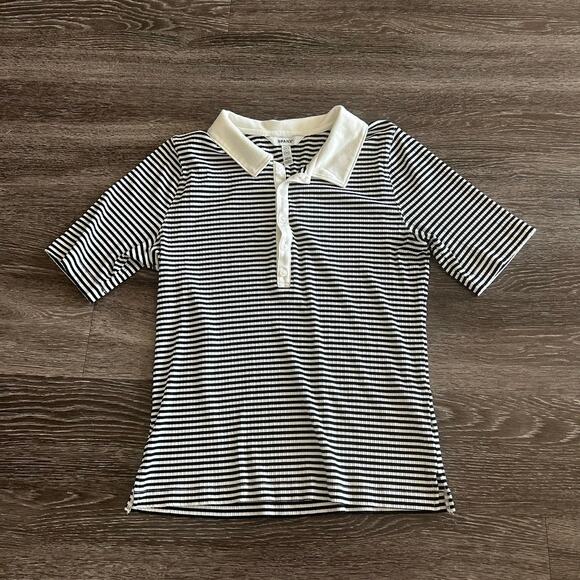 NWOT Spanx Stretch Rib Striped Polo Top XL Black White Button Collared Shirt - Picture 3 of 15